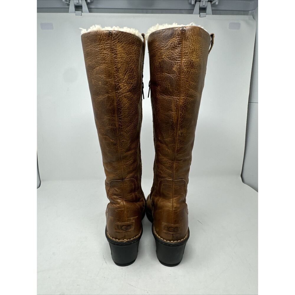 UGG Australia Hartley Brown Leather Shearling Lined Wedge Boot Women’s 8 - Picture 3 of 16